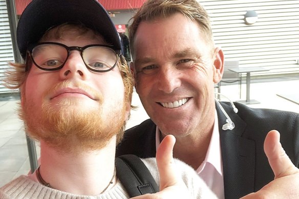 Friends: British singer Ed Sheeran and Shane Warne.