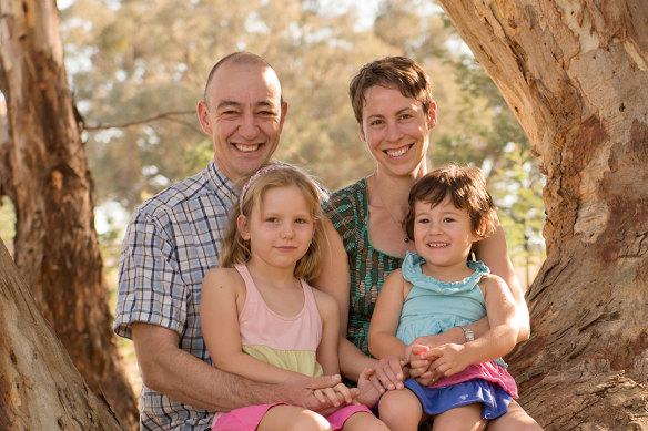 Megan Blandford with husband Steve and children Abbey (R) and Iris.