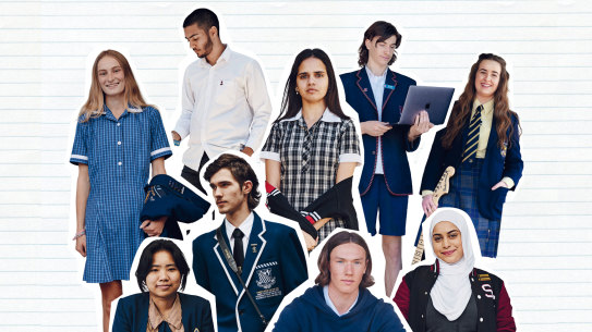 Clockwise from top left: Georgina Gough, Mateo Baskaran, Janaya Rose, Oscar Miller, Morgan Williamson, Amor Hamdash, Joel Maibaum, Harry Rath and Niwatey San.