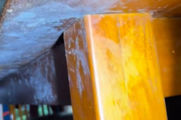 Dining table covered in mould after drying washing inside