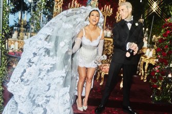 ‘Kravis’ wed: Kourtney Kardashian and Travis Barker wearing Dolce & Gabbana at their Italian wedding.
