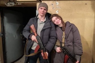 Newlyweds Arieva and Fursin joined their country’s defence efforts on the second day of Russia’s invasion.