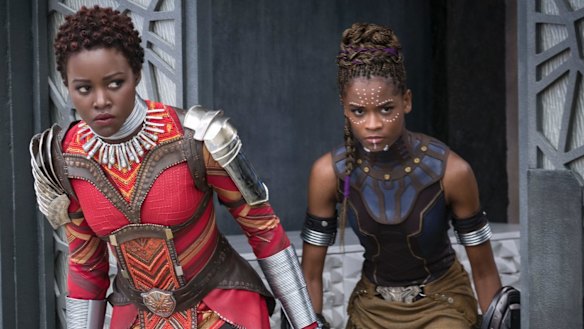 Lupita Nyong'o and Letitia Wright in Black Panther, which won three Oscars.