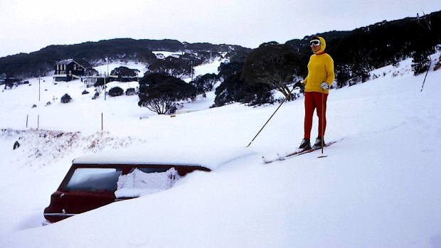 Who bought the shovel? A car half-buried in snow at Perisher in 1974. 