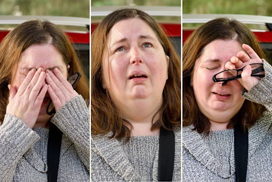 Erin Patterson speaking outside her home in 2023.