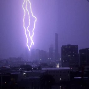 Lightning hits Brisbane on Monday night.