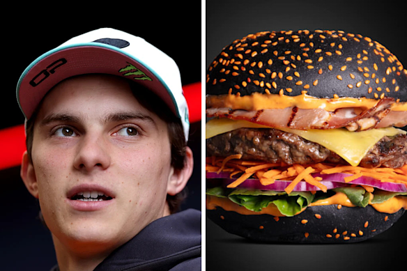 Oscar Piastri is the new face of Grill’d, which launched the limited edition OP81 burger featuring a charcoal bun, carrot, and chipotle sauce.