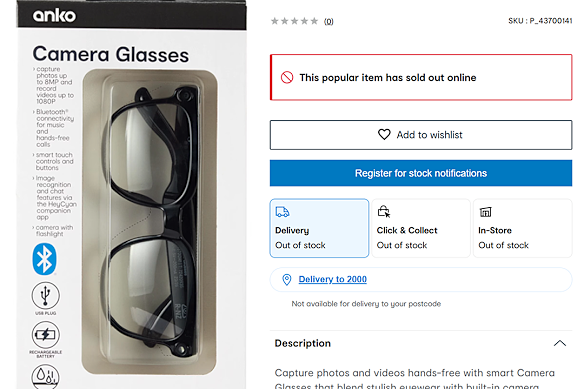 Kmart camera glasses on sale.