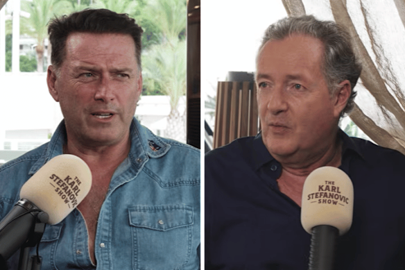 Karl Stefanovic and Piers Morgan bonded over their shared experiences of departing highly paid TV jobs for podcasting.