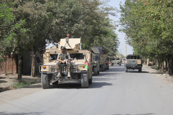 Afghan security forces in Kunduz province north of Kabul, on Saturday. The Taliban has launched a new attack on Kunduz even as the insurgent group continued negotiations with the United States on ending America's longest war.