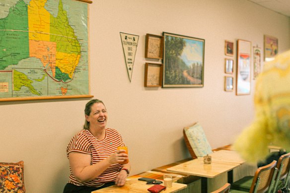 The walls are lined with memorabilia. 