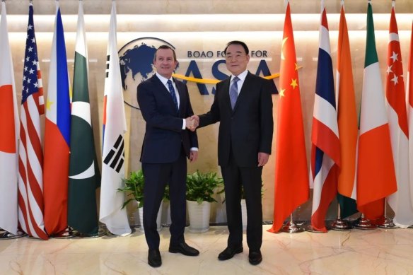 Mark McGowan meets with Boao Forum Secretary General Li Baodong in Beijing. The WA Premier offered to host an event for the ‘Davos in Asia’ in Perth later this year.