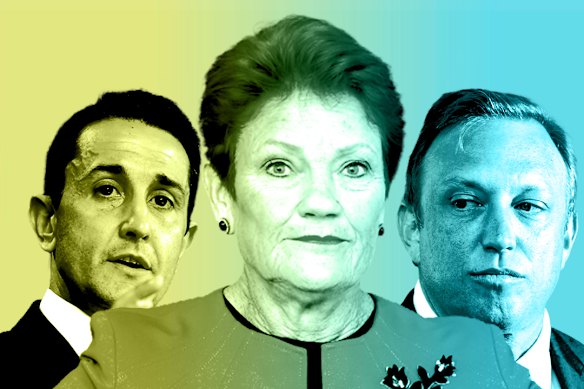 Premier David Crisafulli, One Nation’s Pauline Hanson and Opposition Leader Steven Miles. 