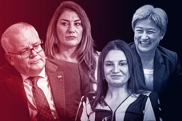 Left to right: Scott Morrison and Lidia Thorpe are the least popular federal politicians while Penny Wong and Jacqui Lambie are the most popular.