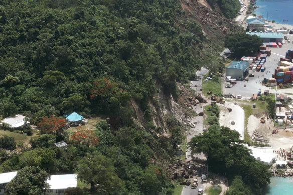 A landslide near an international shipping terminal in Port Vila blocked a major road.