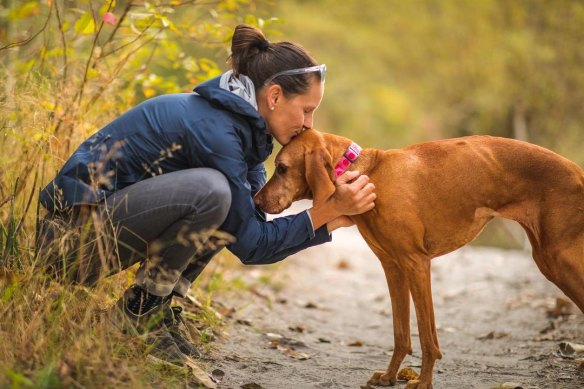 Olympic skier and cyclist Katerina Nash with her dog Rubi. 