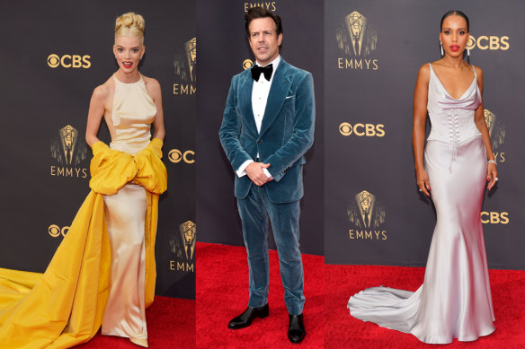 Glam squad: Anya Taylor-Joy in Christian Dior haute couture; Jason Sudeikis in Tom Ford; Kerry Washington in Etro.