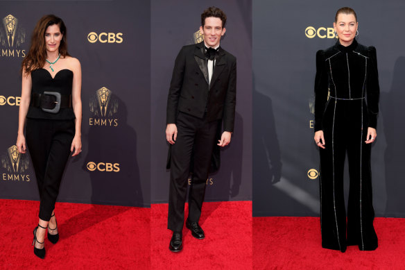 Kathryn Hahn in Lanvin; Josh O’Connor in Loewe; Ellen Pompeo in Elie Saab at the Emmy Awards ceremonies.