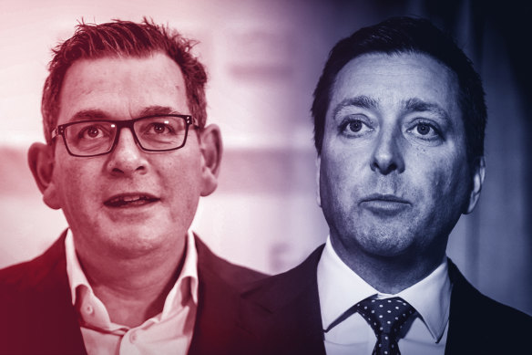 Both Prime Minister Daniel Andrews (L) and Opposition Leader Matthew Jay made health announcements on the campaign trail.
