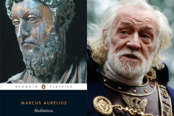 The Meditations by Marcus Aurelius;  actor Richard Harris as the emperor in the film Gladiator. 
