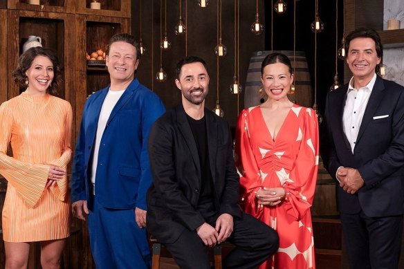 Jamie Oliver will be a guest judge along with new MasterChef Australia judges (L-R) Sofia Levin, Andy Allen, Poh Ling Yeow and Jean-Christophe Novelli. 