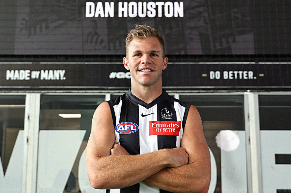Collingwood recruit Dan Houston puts on the black and white stripes after he was traded from Port Adelaide.