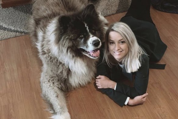 Kuma the Akita and his adopted “sister”.