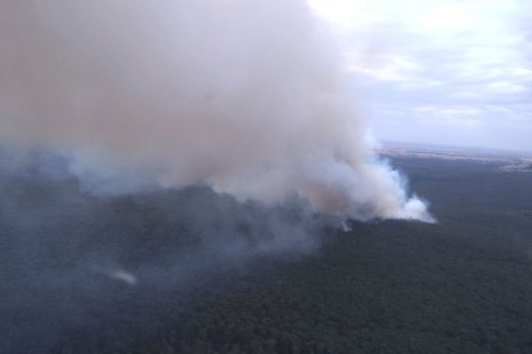 Smoke billows from a bushfire near Creswick on Monday afternoon.
