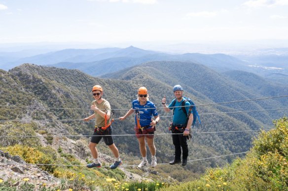The guided climb features fixed anchors, steel cables, ladders, bridges, steps and handholds.