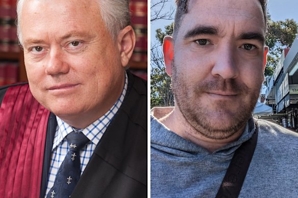 Justice Michael Lee and former Qantas worker Ryan Perrett.