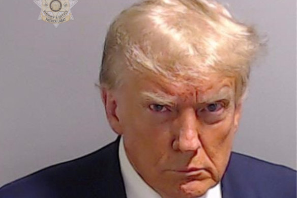 Donald Trump’s police mugshot released by the Fulton County Sheriff’s Office.