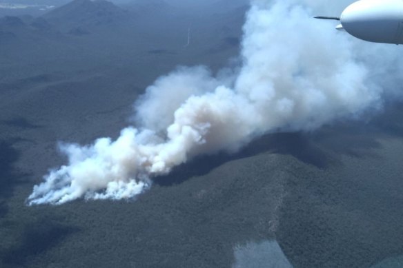 Aerial images of a bushfire in the Grampians on Tuesday.