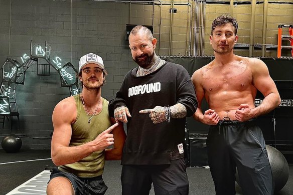 “Chic but rough”: Dogpound founder Kirk Meyers (centre) with “Priscilla” star Jacob Elordi (left) and “The Banshees of Inisherin” actor Barry Keoghan (right).