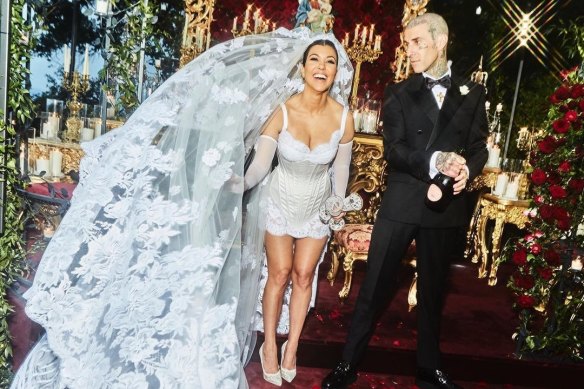 Kourtney Kardashian and Travis Barker at their wedding.