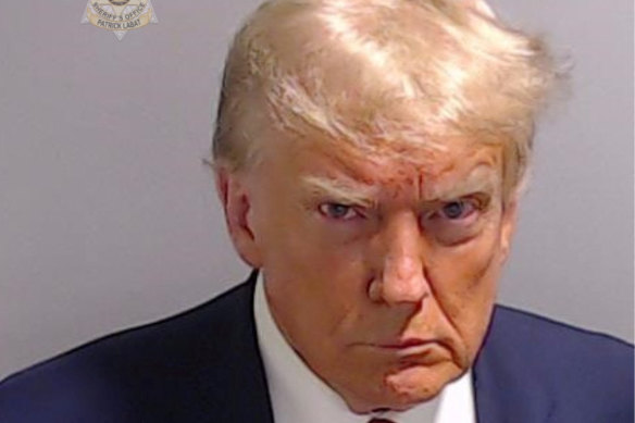Donald Trump’s police mugshot released by the Fulton County Sheriff’s Office.