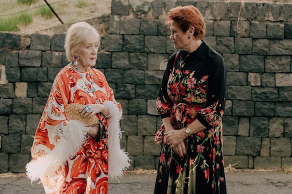 Pauline Hanson, right, at a Dolce & Gabbana fashion show in Italy earlier this month. She is pictured here with jewellery designer Margot McKinney.