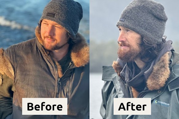 Before and after photos of Alone Australia’s season three winner Shay Williamson. He lasted 76 days in the Tasmanian bush.