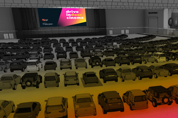 An artist’s impression of the Drive In(Door) Cinema at the Melbourne Convention and Exhibition Centre.