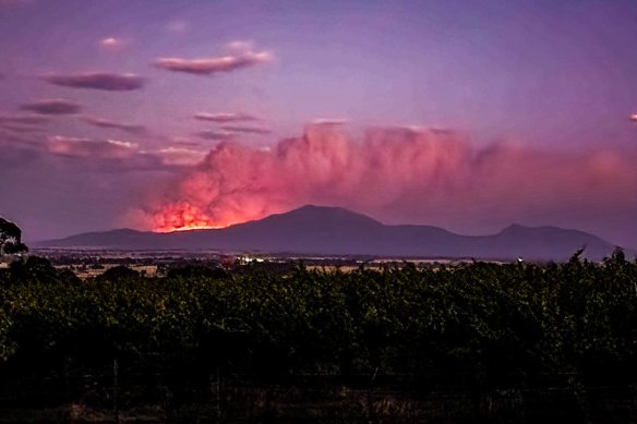 Smoke plumes into the sky as a fire near Beaufort continues to burn on Friday morning.