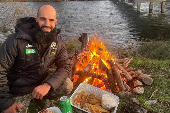 Former Richmond footballer Bachar Houli during a camping trip.