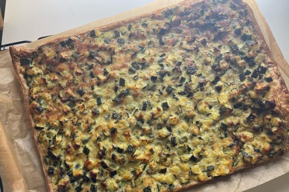 Helen Goh’s thin zucchini basil and mint tart.  