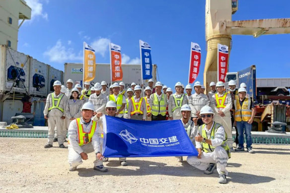 Workers at the Aiwo Port Terminal in Nauru.