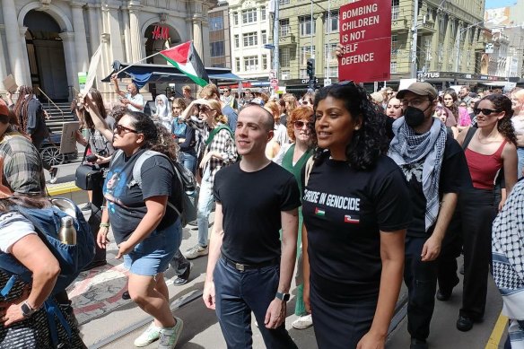 Samantha Ratnam at a pro-Palestinian rally in Melbourne, 29th February 2024. 