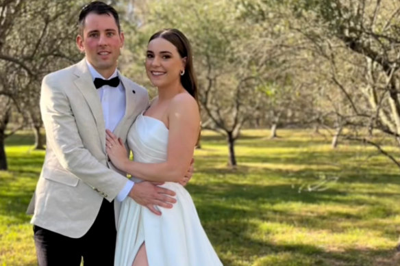 Mitchell Gaffney and Maddy Edsell in a private moment before their wedding ceremony.