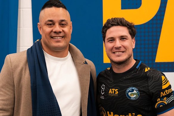Jarryd Hayne was a guest of the Parramatta Eels at a reunion of the 2009 grand finalists. The club celebrated the occasion, posting social media photos of him with Mitchell Moses.