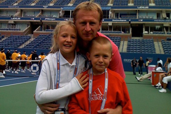 The younger Korda with his father, former tennis champion Petr, and brother Sebastian at the US Open.