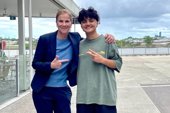 Iranian soccer player Fatemeh Pasandideh with FIFA executive and former US women’s coach Jill Ellis.