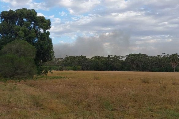 The view from Mackrell Road in Dereel shows smoke on the horizon.