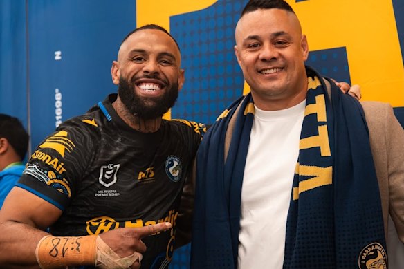 Jarryd Hayne with Josh Addo-Carr at the reunion last weekend.