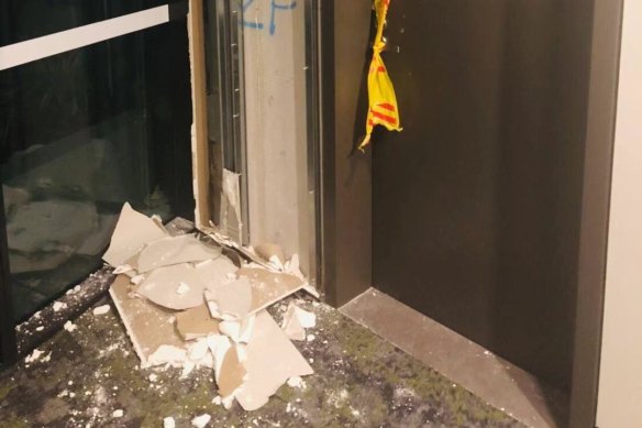 Damage from a crack in a wall inside Opal Tower at Sydney Olympic Park. 